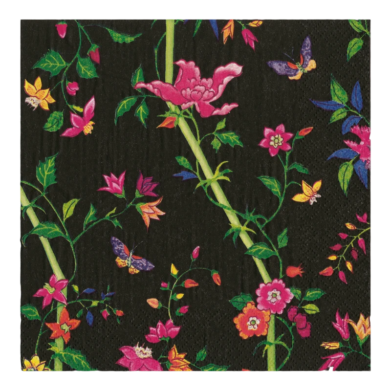 Caspari Serviettes de cocktail Sprigged Silk Black Noir