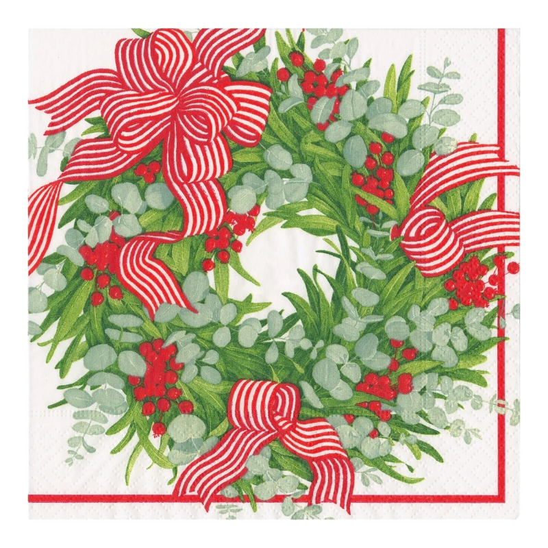 Ribbon Stripe Wreath Serviettes de table Caspari