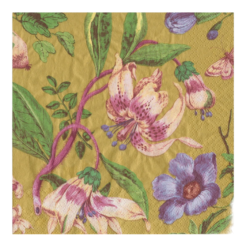 Caspari Serviette de table Porcelain Blooms Gold