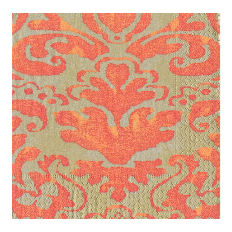 Caspari Serviette de table Coral Palazzo Orange Métallique Or