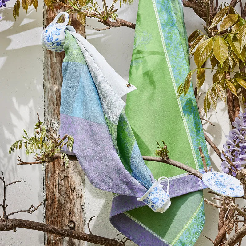 Le Jacquard Francais Torchon Floraison Rayé Lila