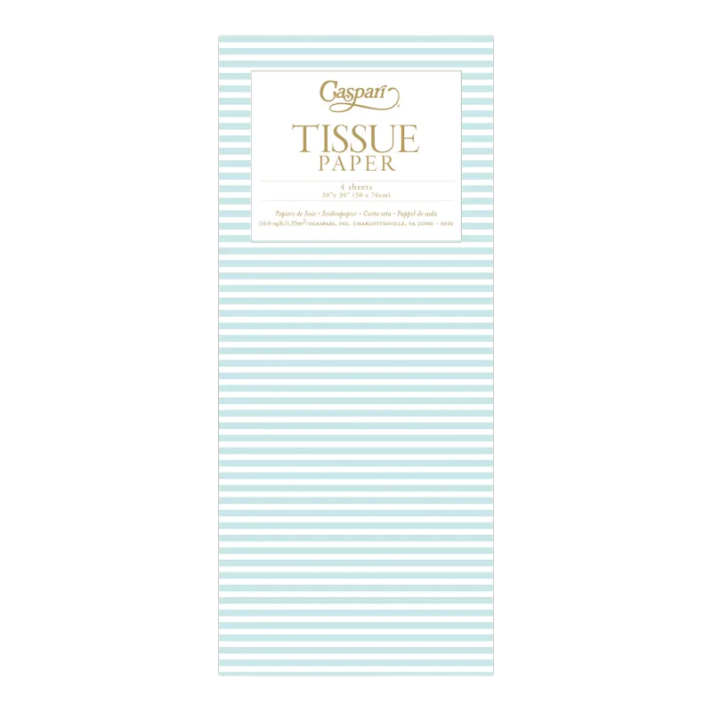 Papier de soie Caspari Robins Egg Mini Stripes Bleu