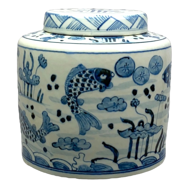 Asiatides Vase à couvercle Poissons