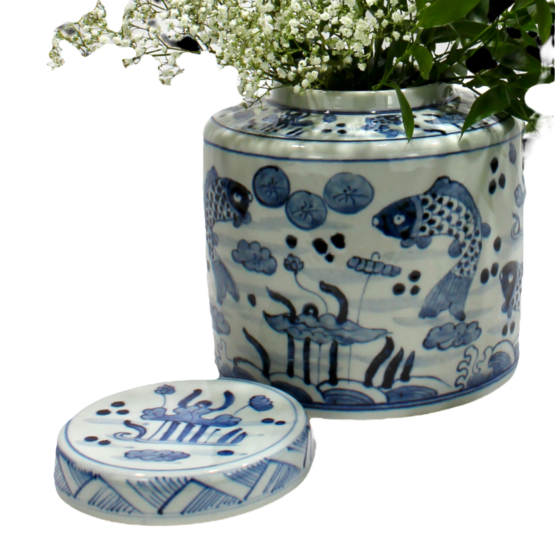 Asiatides Vase à couvercle Poissons
