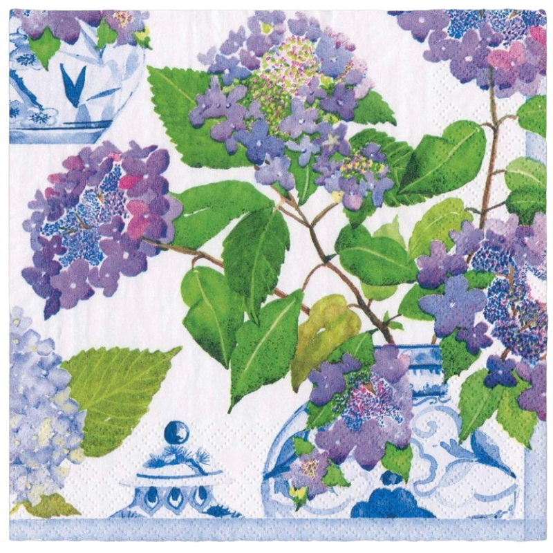 Caspari Serviette de table Hortensias et Porcelaine Hortensias