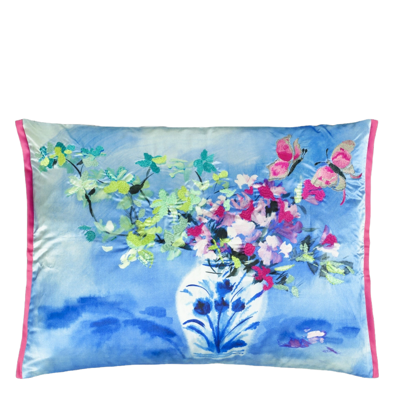 Designers Guild Coussin Laterza Fuchsia Soie Bleu Rose
