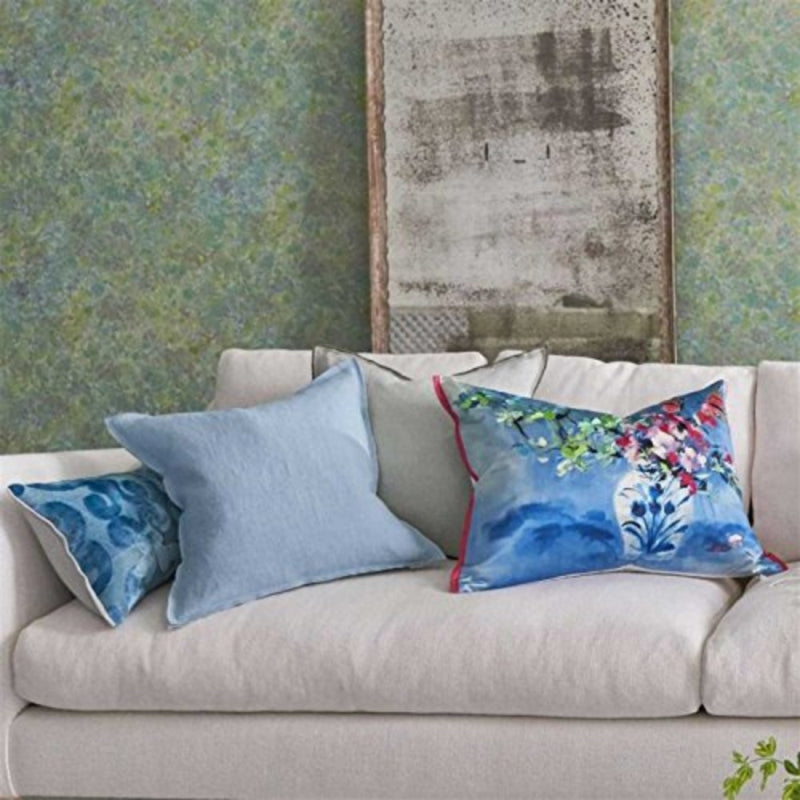 Designers Guild Coussin Laterza Fuchsia Soie Bleu Rose