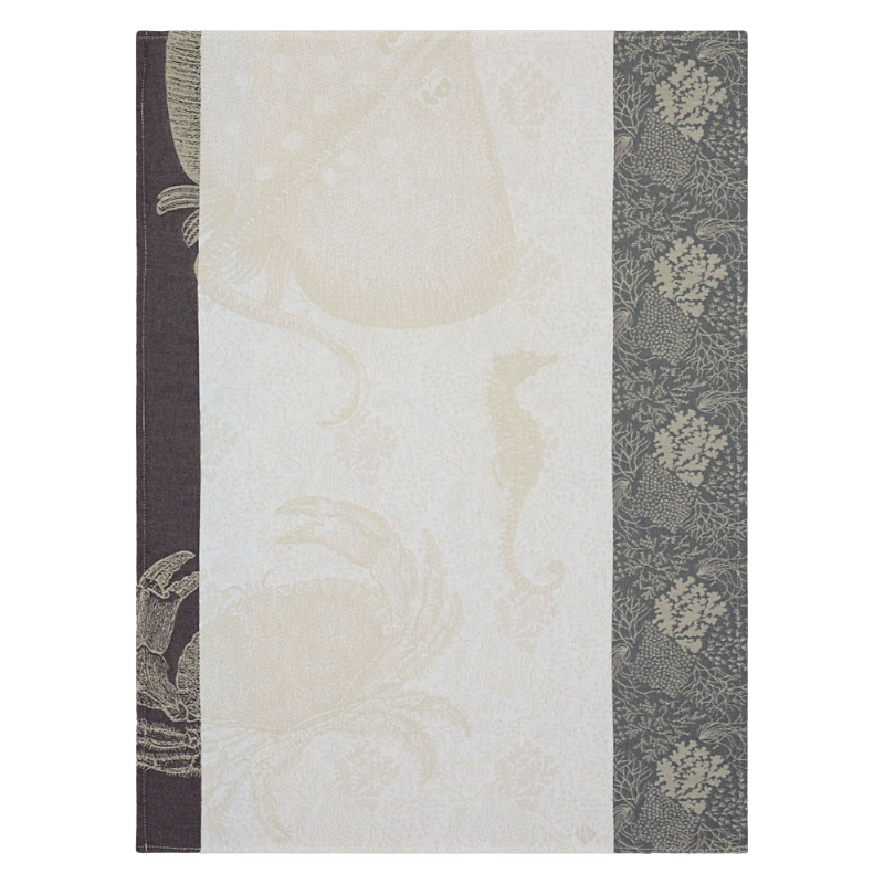 Le Jacquard Francais Torchon Fonds Marin Méduse Nacre Blanc Gris Noir