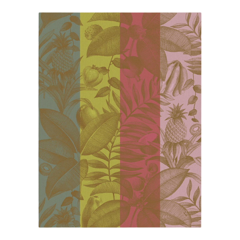 Le Jacquard Francais torchon Fruits Exotiques Cocktail vert ROt Pink