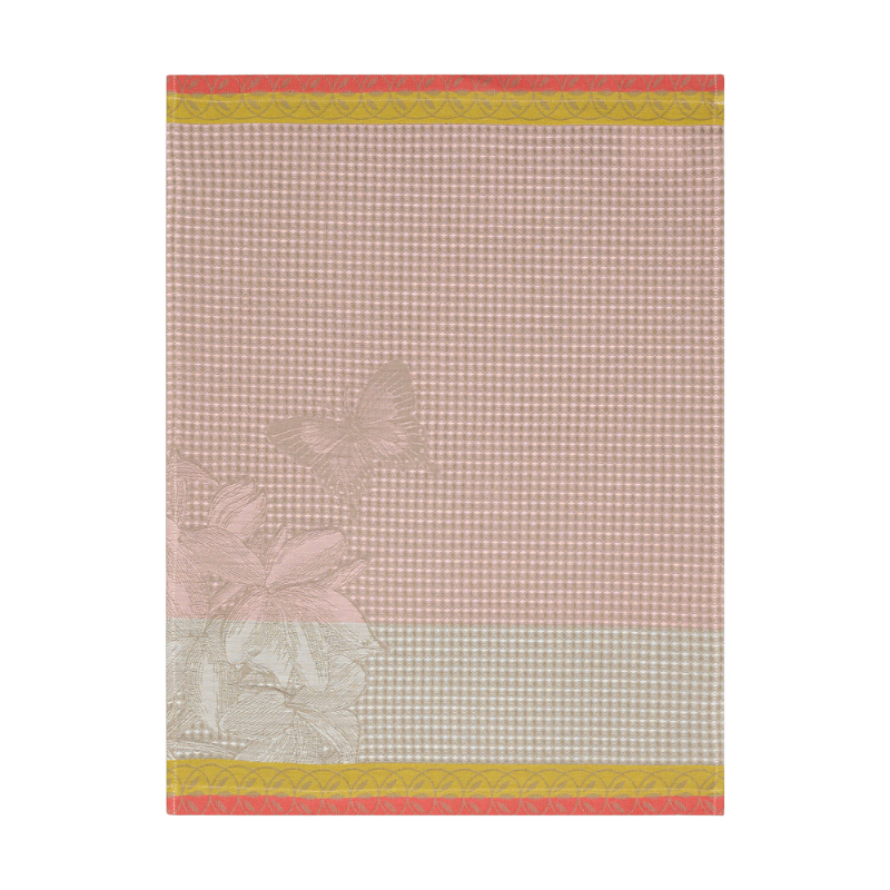 Le Jacquard Francais torchon Jardin des Papillons Magnolia Rose Pink Orange