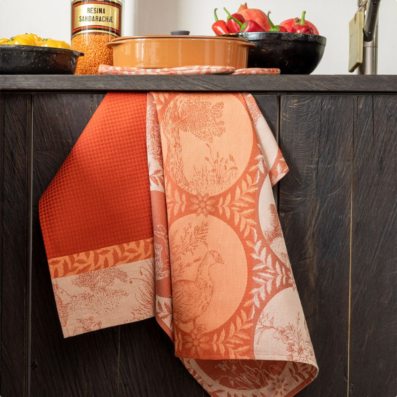 Le Jacquard Francais Torchon Josephine Pavot Rouge Orange