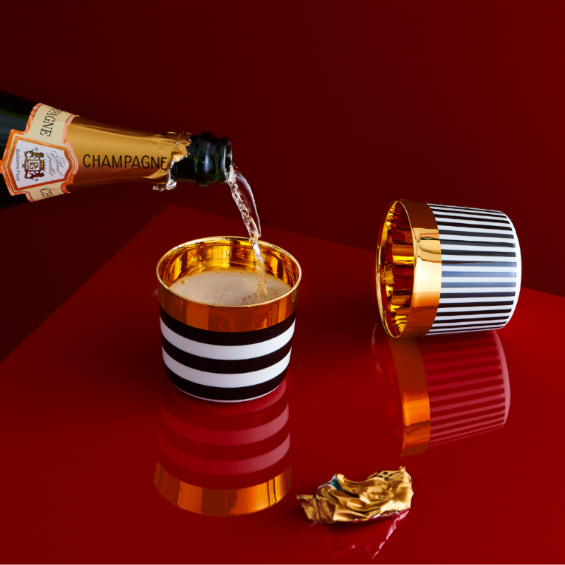 SIEGER by Fürstenberg Porcelaine Sip Of Gold Coupe à champagne Black White Horizontal Stripes