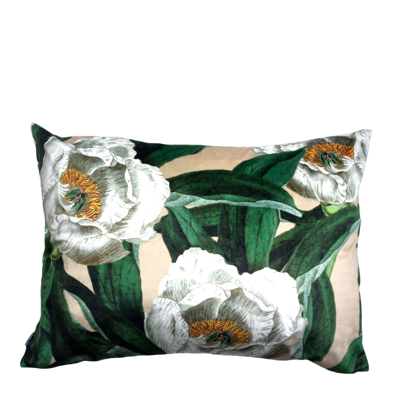 VanillaFly Coussin Peony Vert Beige Velours