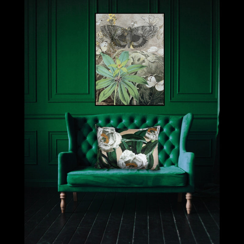 VanillaFly Coussin Peony Vert Beige Velours