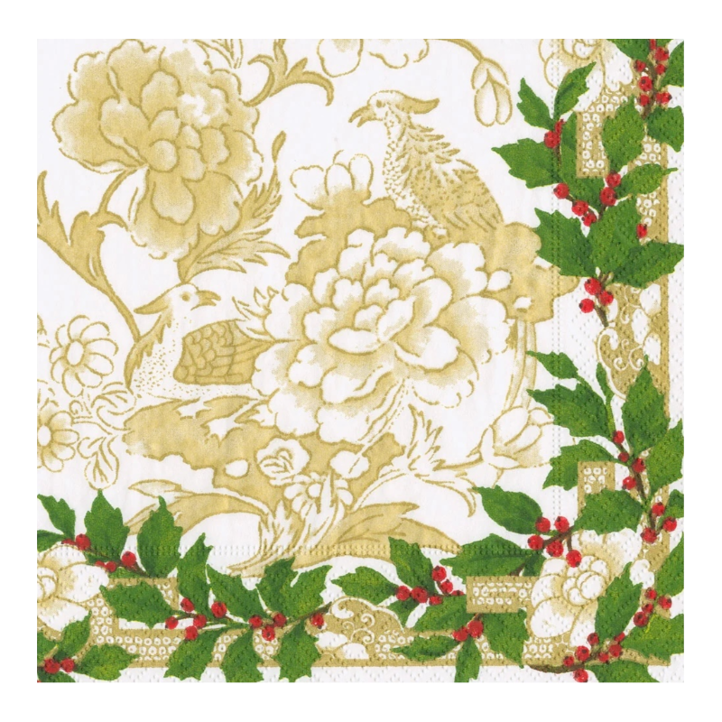 Holly Ceramic Ivory and Gold Dinner Serivetten Caspari 18090D