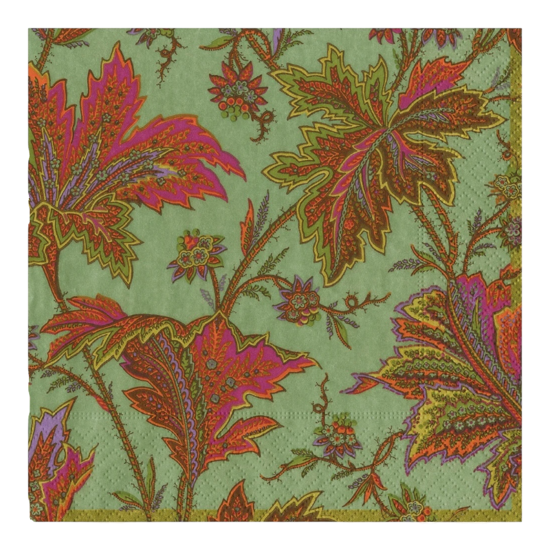 Paisley Leaves Sage Green Serviettes de table Caspari 18762D