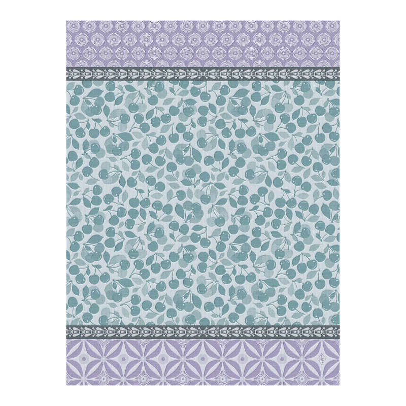 Torchon Le Jacquard Francais Cerises Bleue 29437