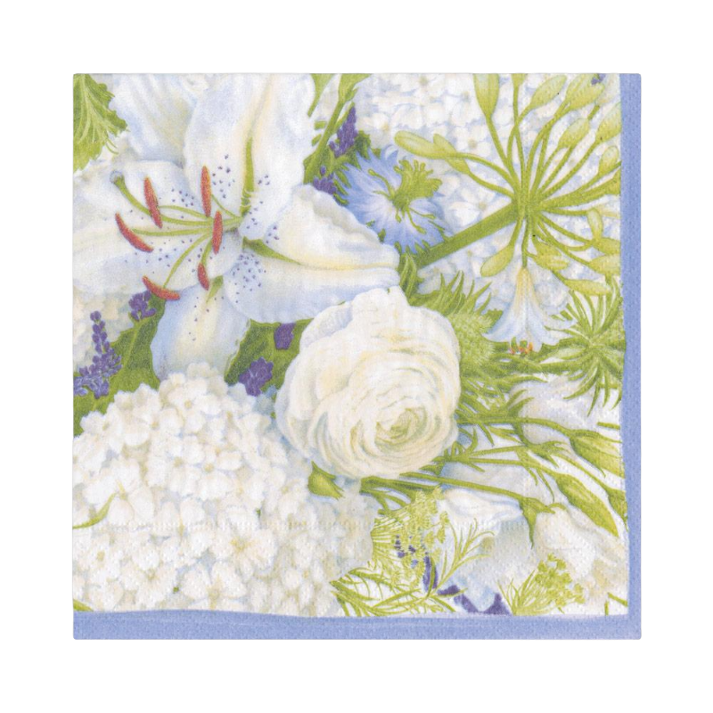 Caspari Serviette de table White Blooms Fleurs Violet