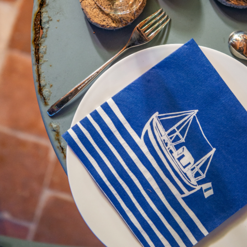 Francoise Paviot Serviette de table en papier Chalutier Bleu